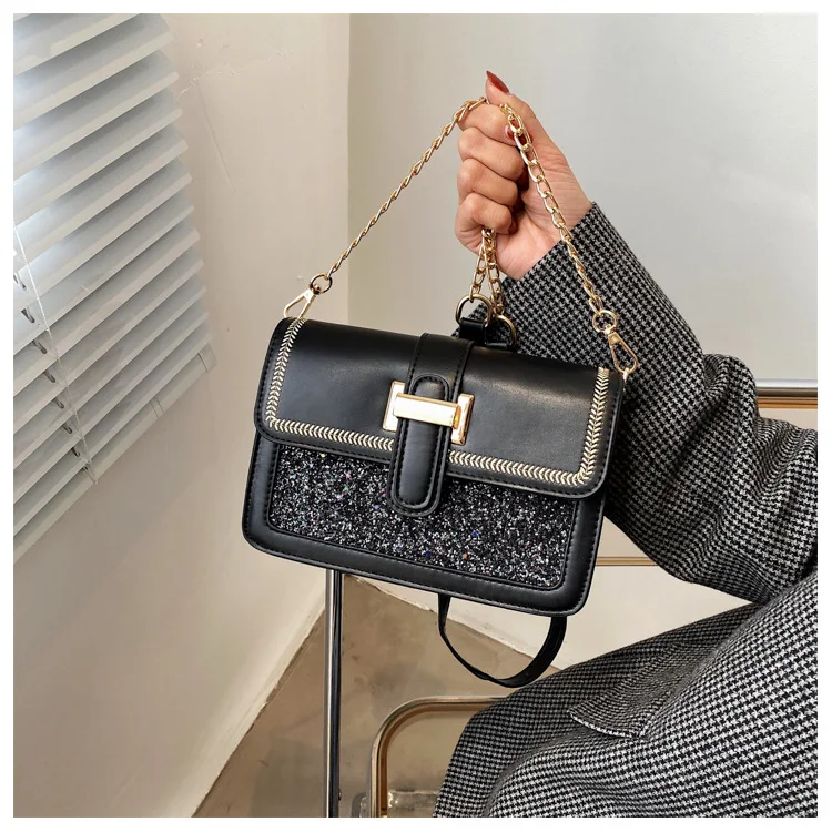 Luxury Handbags Fashion 2021 New Vintage Sequin Small Square Bag Korean Version Leather Messenger Shoulder For Daily Designer