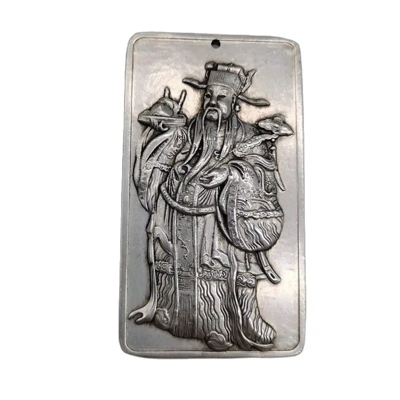 Chinese Old Tibetan Silver Relief Fortuna Waist Card Amulet Pendant Feng Shui Lucky Pendant