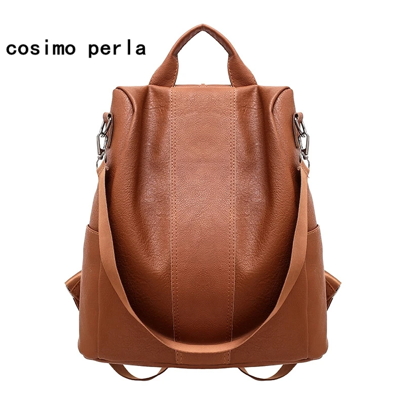 Korea Vintage Leather Backpack for Women Black Brown Anti-theft Bagpack Fashion Travel Rucksacks Sac a dos bag Mochilas