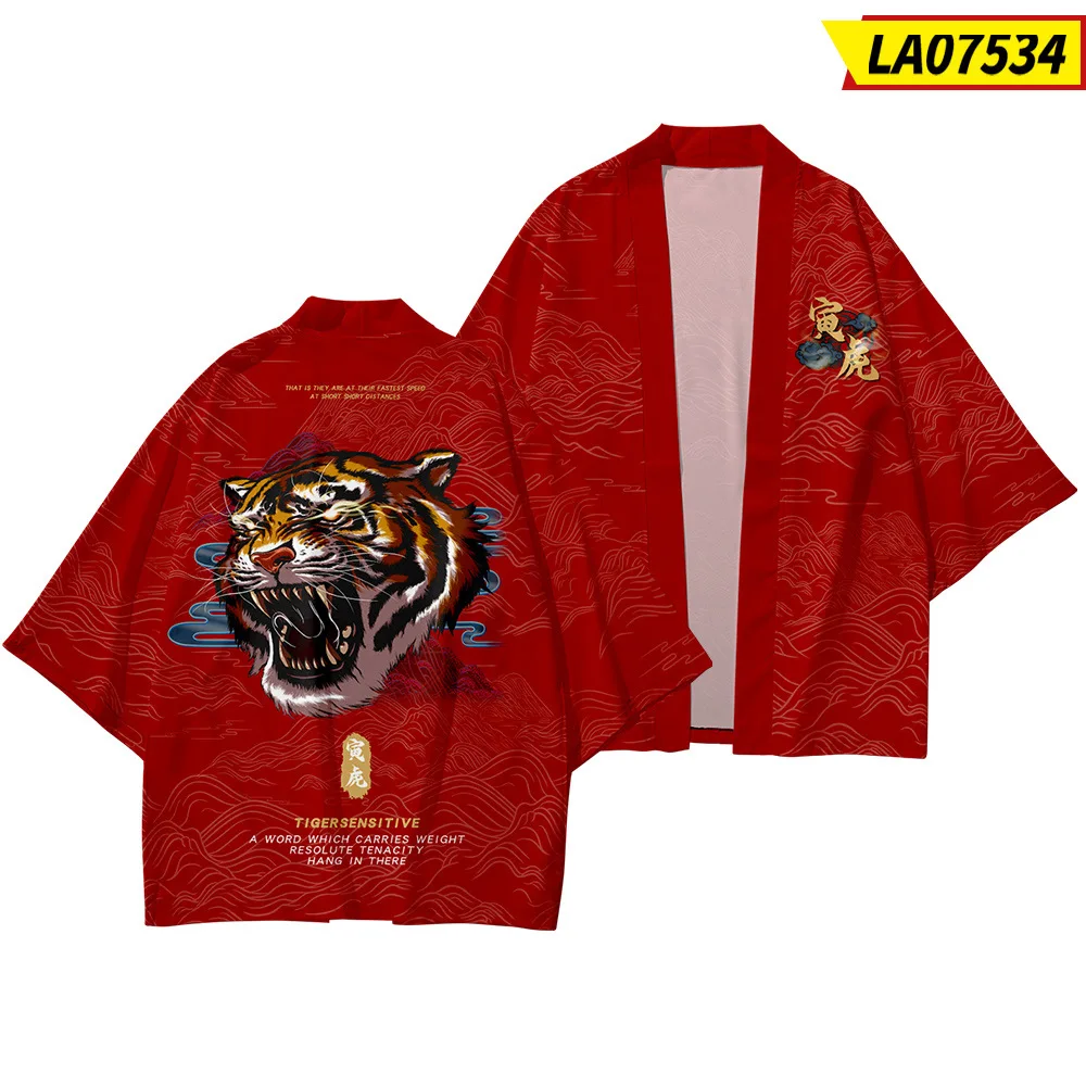 Kimono Streetwear Men Women Cardigan Japan Samurai Cosplay Haori 4XL Tiger Print Beach Japanese Style Yukata Harajuku Tops Robe