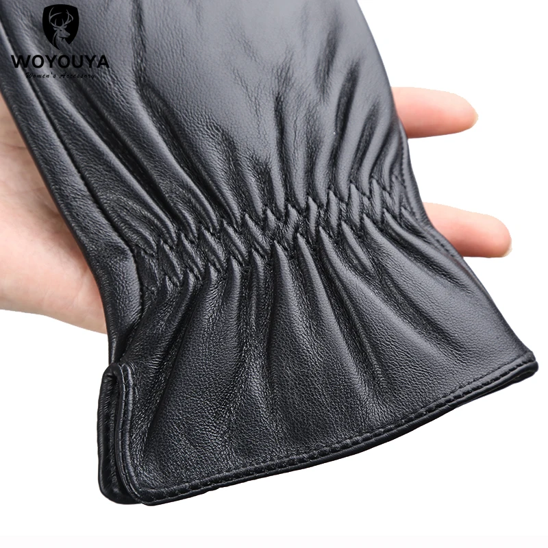 Simple Wrist tightening men\'s gloves,Keep warm men\'s winter gloves,sheepskin black men\'s leather gloves -8020Y