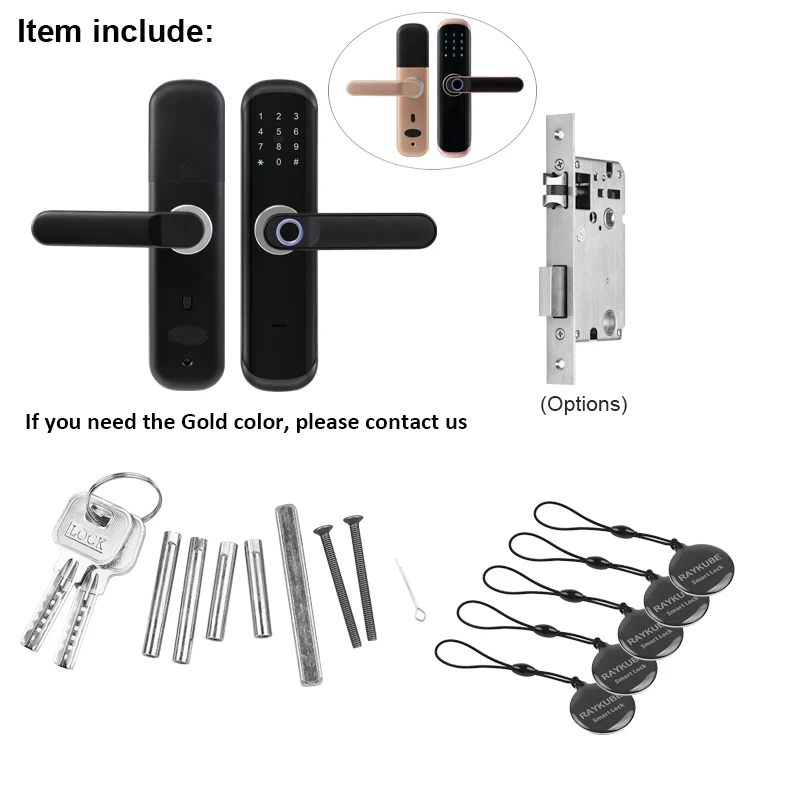 RAYKUBE TT lock Bluetooth Fingerprint Door Lock M1 Card Password Keyless Add Gateway Work With Alexa/Google Unlock Wifi Black X3