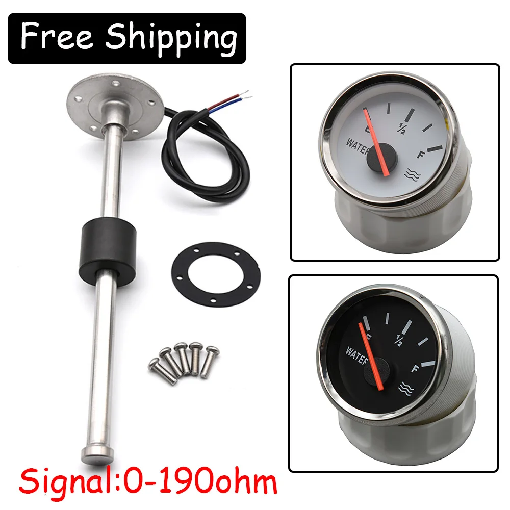 52mm Water Level Gauge with Water Level Sensor 0-190ohm Water Tank Level Meter Sender Unit Sensor For Car Boat 12V/24V Red LED