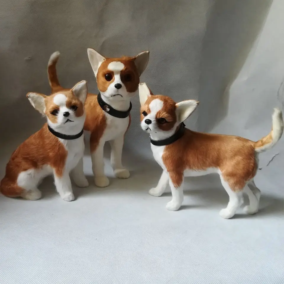 

lifelike dog chihuahua hard model, plastic&fur dogs one lot/ 3 pieces together handicraft,home decoration toy Xmas gift w0562