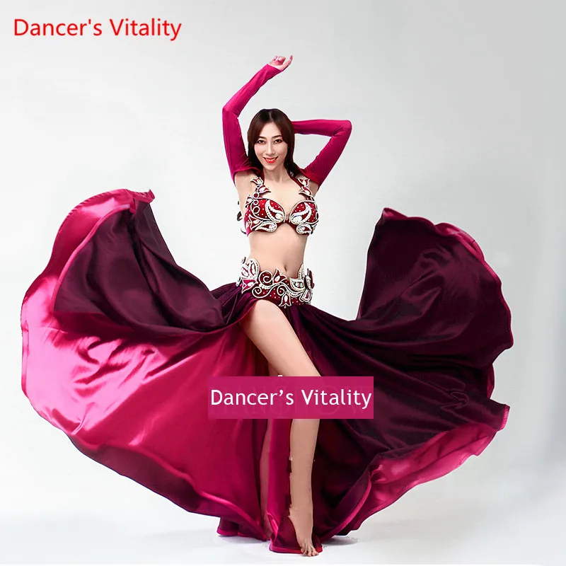 Senior Handmade Customization Belly Dance Suits Women Performance Belly Dance Set Bra Top+belt+Large Pendulum Skirt 3pcs Set