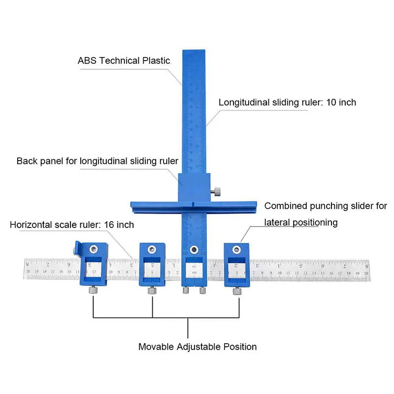 Cabinet Hardware Jig Adjustable Punch Locator Tool Drill Guide Template Wood Drilling Dowelling for Installation Woodworking