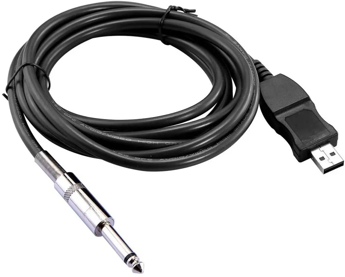 อินเทอร์เฟซ USB ชาย6.35มม.1/4 "Mono ชายกีตาร์ไฟฟ้าสาย,คอมพิวเตอร์ Audio Connector Adapter สำหรับเครื่องดนตรี