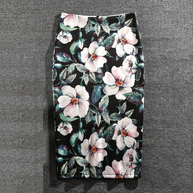 Saia lápis com estampa floral feminina, saias casuais, plus size, na moda