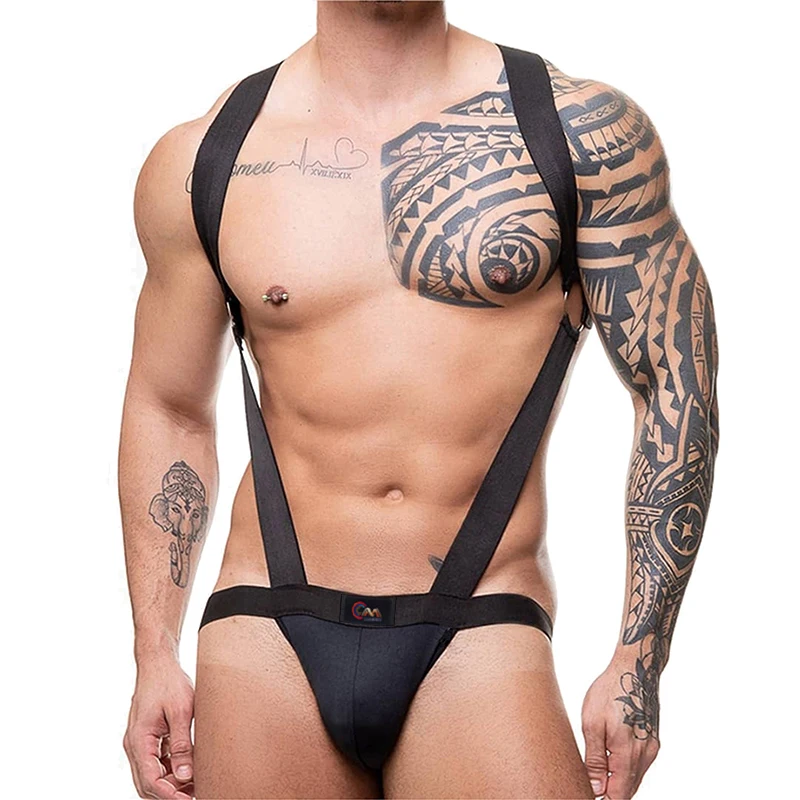 CLEVER-MENMODE Men Novelty Lingerie Shoulder Elastic Strap Underwear Sexy Suspender Jockstrap Thong Bodysuit Erotic Costume