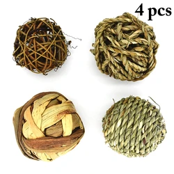 4pcs Hamster Rabbit Chew Toy Bite Grind Teeth Toys Natural Rattan Balls For Tooth Cleaning Molar Toys Pet Supplies