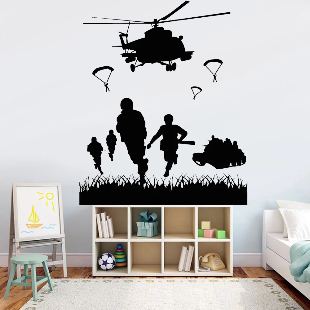 War Wall Stickers Air Force Marines Soldiers Airplane Vinyl Nusery Interior Wall Decals Home Decoration Boys Children Room Y898