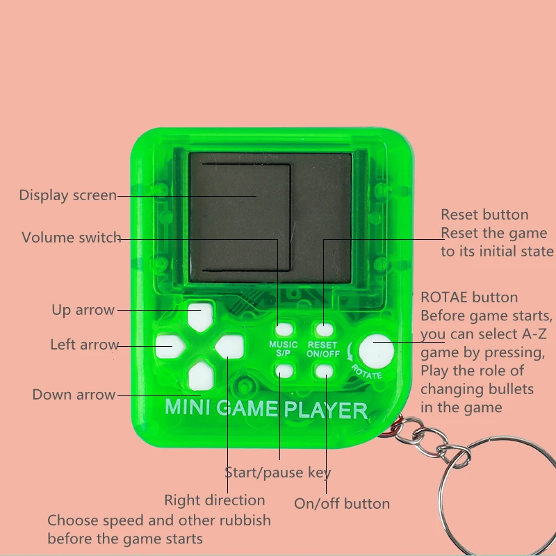 Pocket Mini Classicgame Machine Children\'s Handheld Retro Nostalgic Game Console with Keychain Hamster Video Game 26 Games Gift