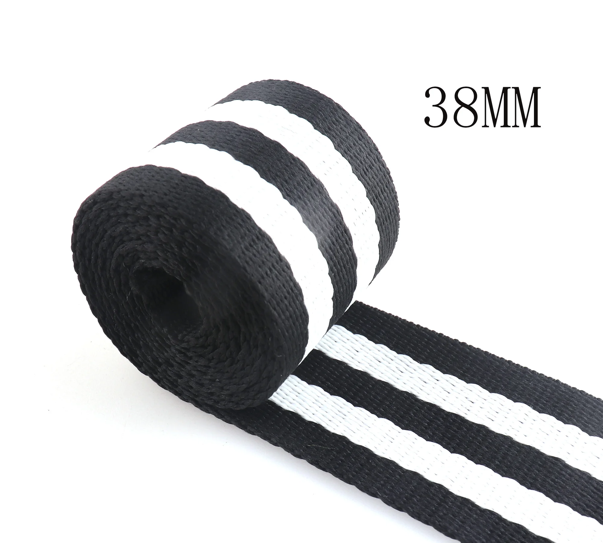 1.5 inch heavy weight cotton webbing key fob Polyester soft webbing handbag Black white stripe webbing fabric belt Nylon Strap