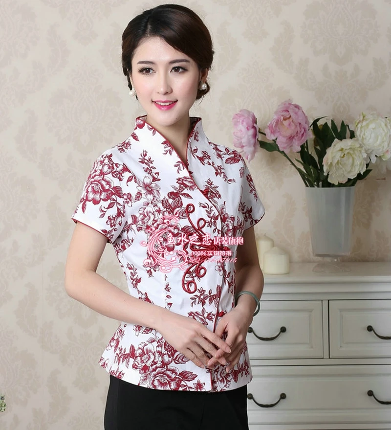 

Hanfu Tang suit women summer short-sleeved shirt Chinese improved cheongsam Tops fashion mother wear women Tang suit shirt top