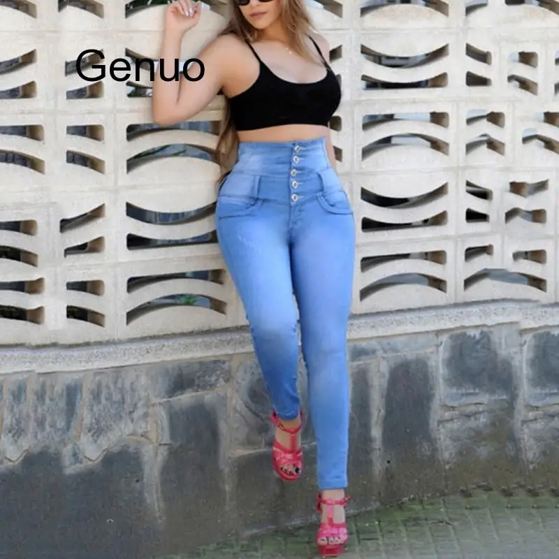 High Waist Jeans Women Light Blue 3XL Sexy Elastic Slim Jeans New Spring Korean Fashion Chic Pencil Skinny Jeans Feminina