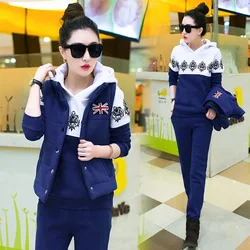 Autumn and winter new Fashion women suit women's tracksuits casual set with a hood fleece sweatshirt three pieces set