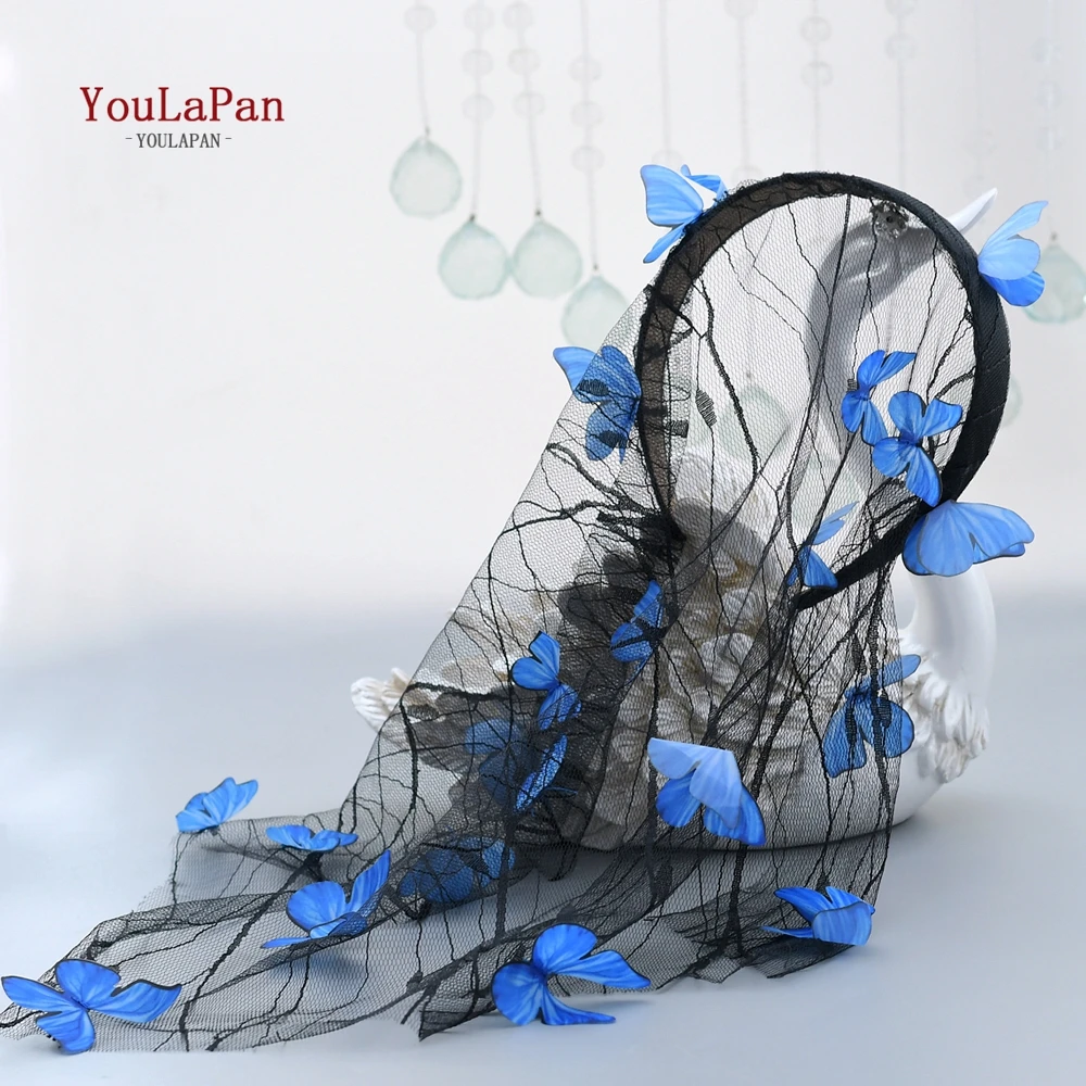 Youlapan V63 Headband Veil 3D Butterfly Embroidery Lace Veil Headband Women Hijab Scarf with Veu De Noiva Bridal Veil flower