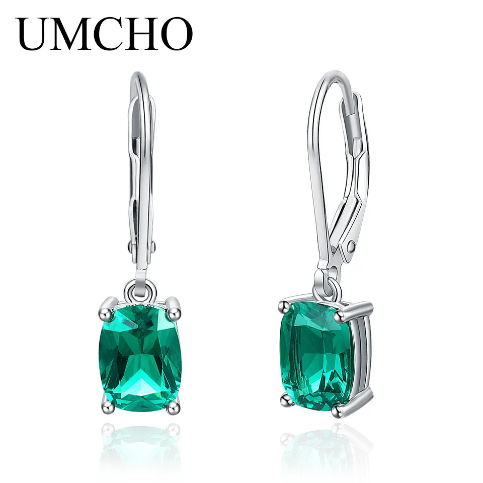 

UMCHO Solid 925 Sterling Silver Dangle Earrings Emerald Gemstone Drop Earrings For Women Bridal Wedding Jewelry Gifts for Her