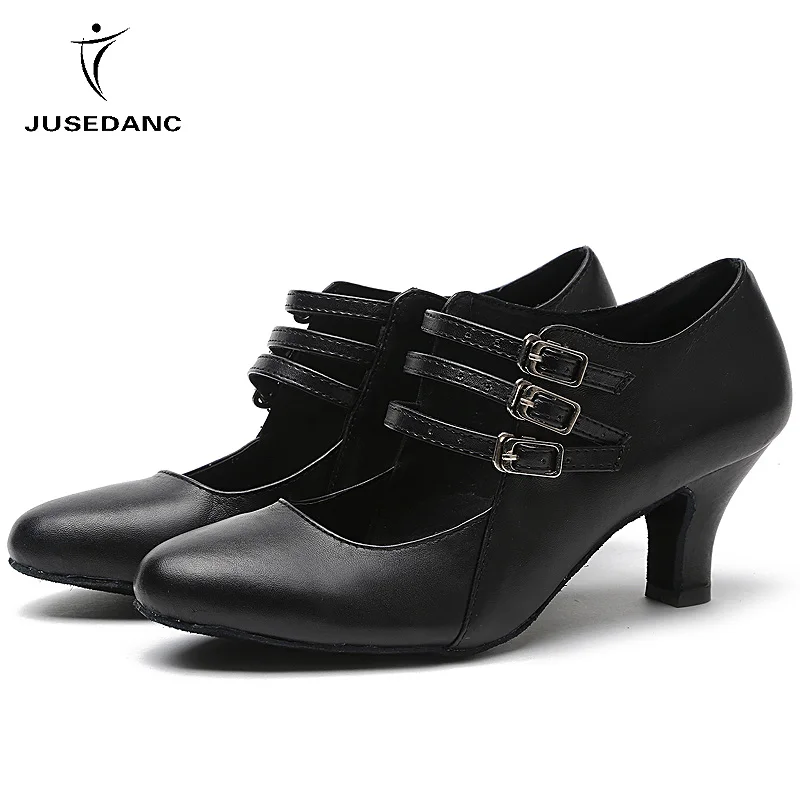 Jufancy Sapatos de Dança Latina para Mulheres, Saltos Altos para Salão de Baile, Jazz Dance, Salsa, Preto, Salto Baixo