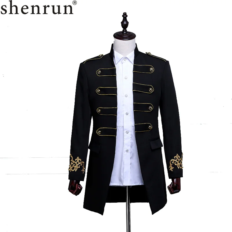 

Shenrun Men Slim Fit Long Blazer Double-breasted Fashion Wedding Groom Skinny Suit Jacket Mens Stage Singer Costume