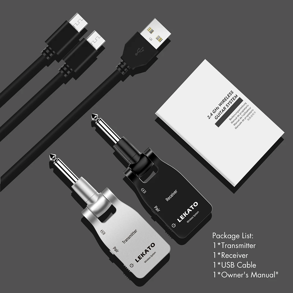 LEKATO WS-10 무선 기타 송신기 수신기, 충전식 6 채널, 30m 전송 범위, 무선 오디오 기타, 2.4G