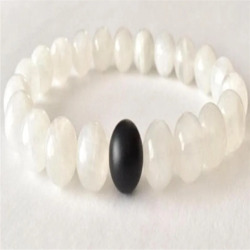 8mm Obsidian White Jade Gemstone Mala Stretchy Bracelet Gemstone Stretchy Monk Yoga Healing Stretchy Bead Wrist Energy Men Cuff