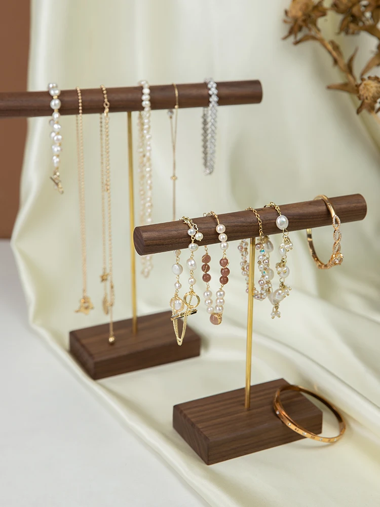 

Black Walnut Solid Wood Copper Stick Jewelry Display Holder Braclets Bangle Pendant Display Stand