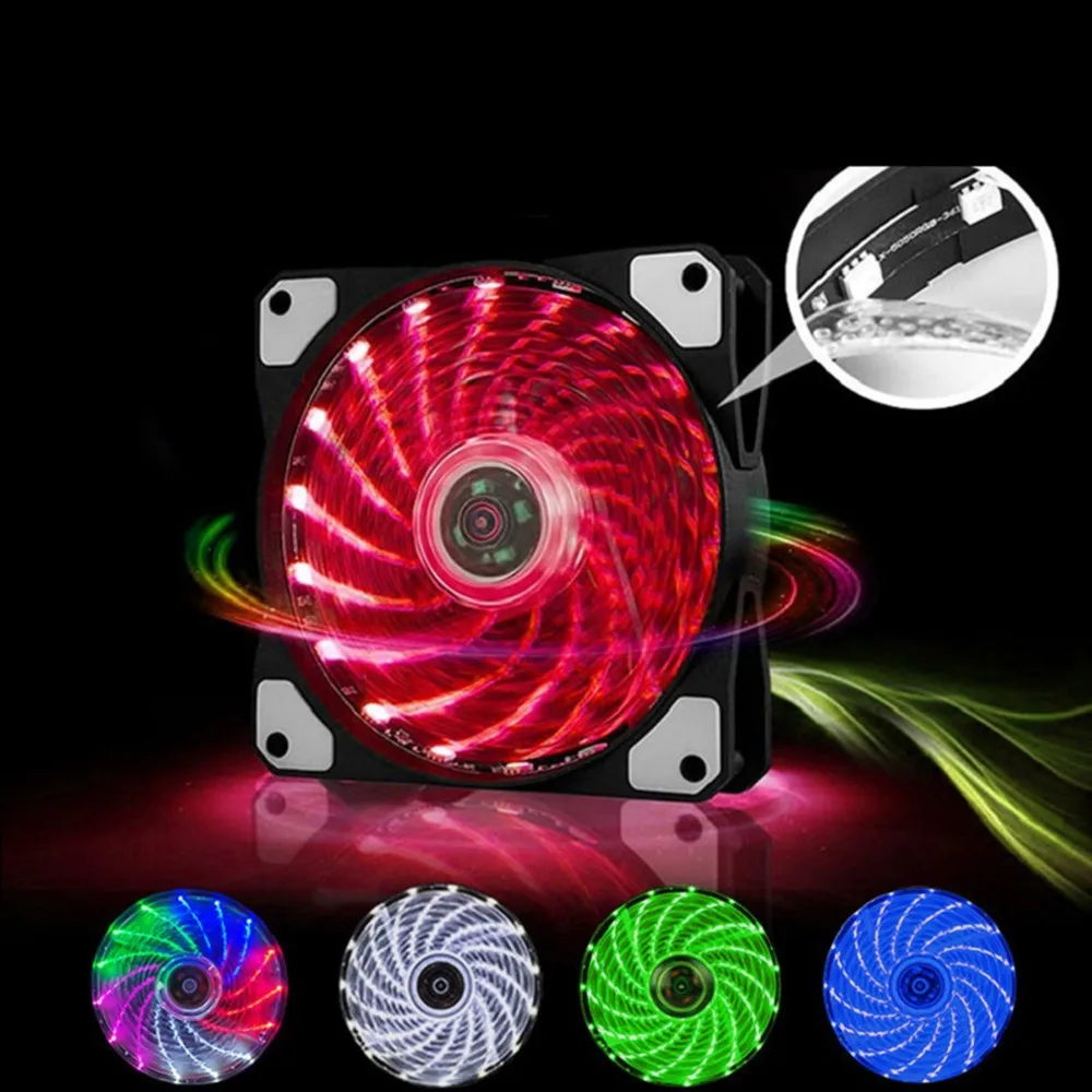120mm 15 LED Ultra Silent Computer PC Case Cooling Fan 15 LEDs 12V With Rubber Quiet Molex Connector 3 / 4Pin Plug Fans Cooler