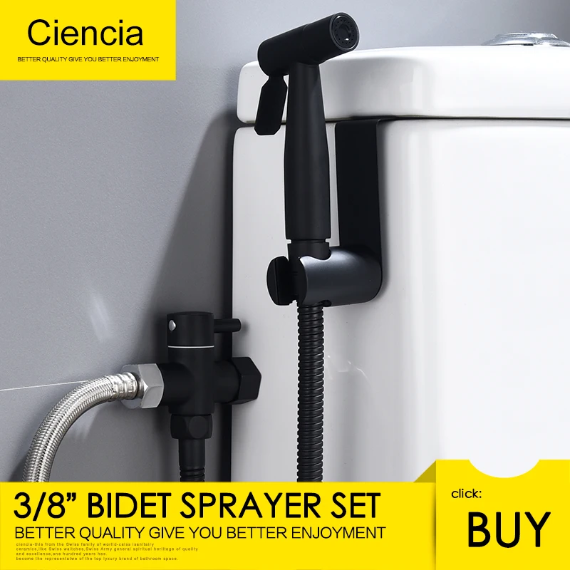 

Ciencia 304 Stainless Steel Bidet Sprayer Set with European Standard Connector 3/8 Water diverter Black Handheld Sprayer