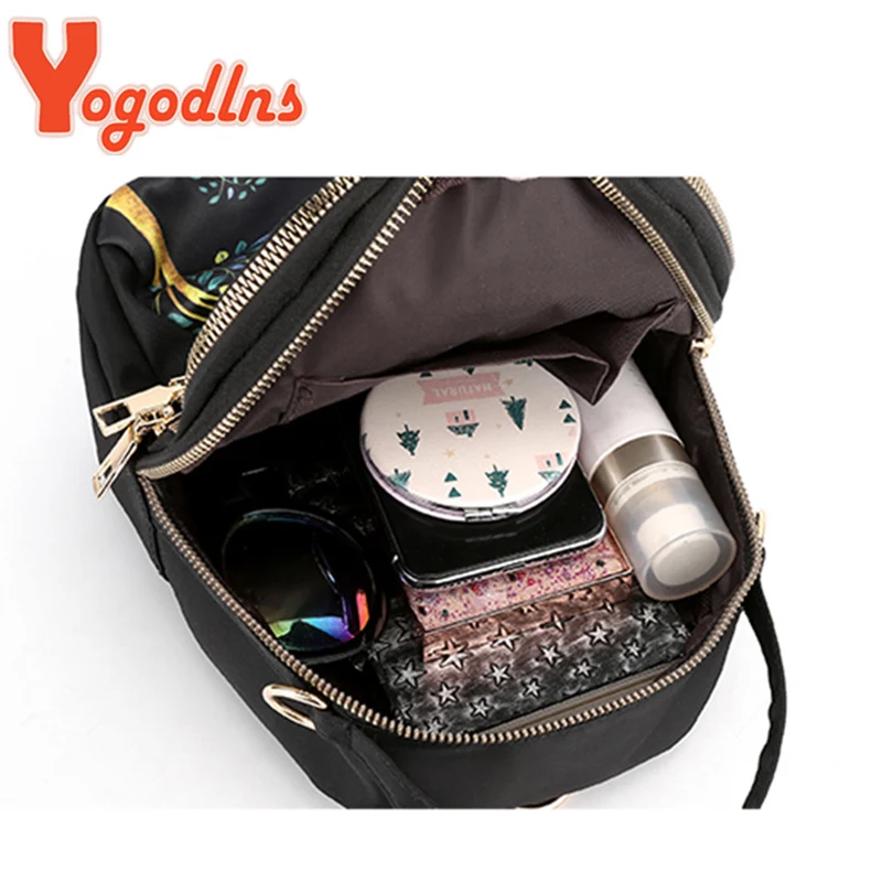 Yogodlns Trendy New Nylon Backpack For women Multifunction Shoulder Crossbody Bag Printing Waterproof Rucksack Travel Lady Pack