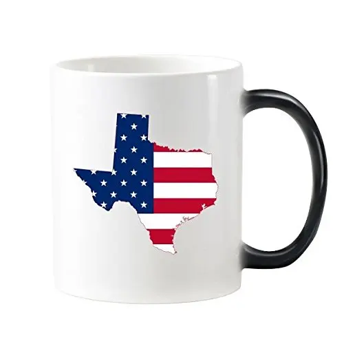 

USA Texas Map Stars And Stripes Flag Shape Morphing Heat Sensitive Changing Color Mug Gift Milk Coffee With Handles 350 ml