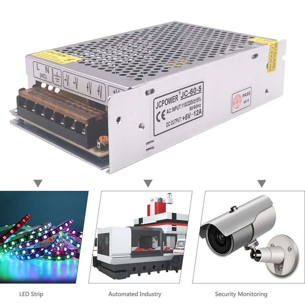 Transformador de fuente de alimentación con interruptor Led DC5V 2A 5A 6A 8A 10A 12A 15A 20A 30A 40A 60A, adaptador de controlador de energía Led de