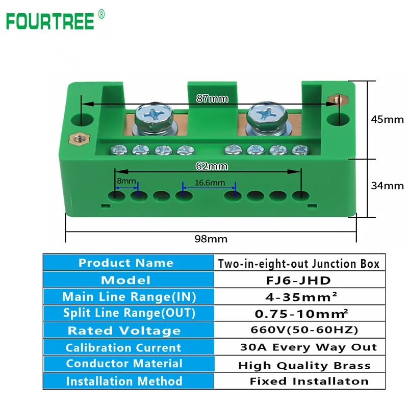 2 In 8 Out High Power Junction Box Quick Connect 220V Einphasig Haushalt Null-feuer Shunt Terminal block Box Metering Fall
