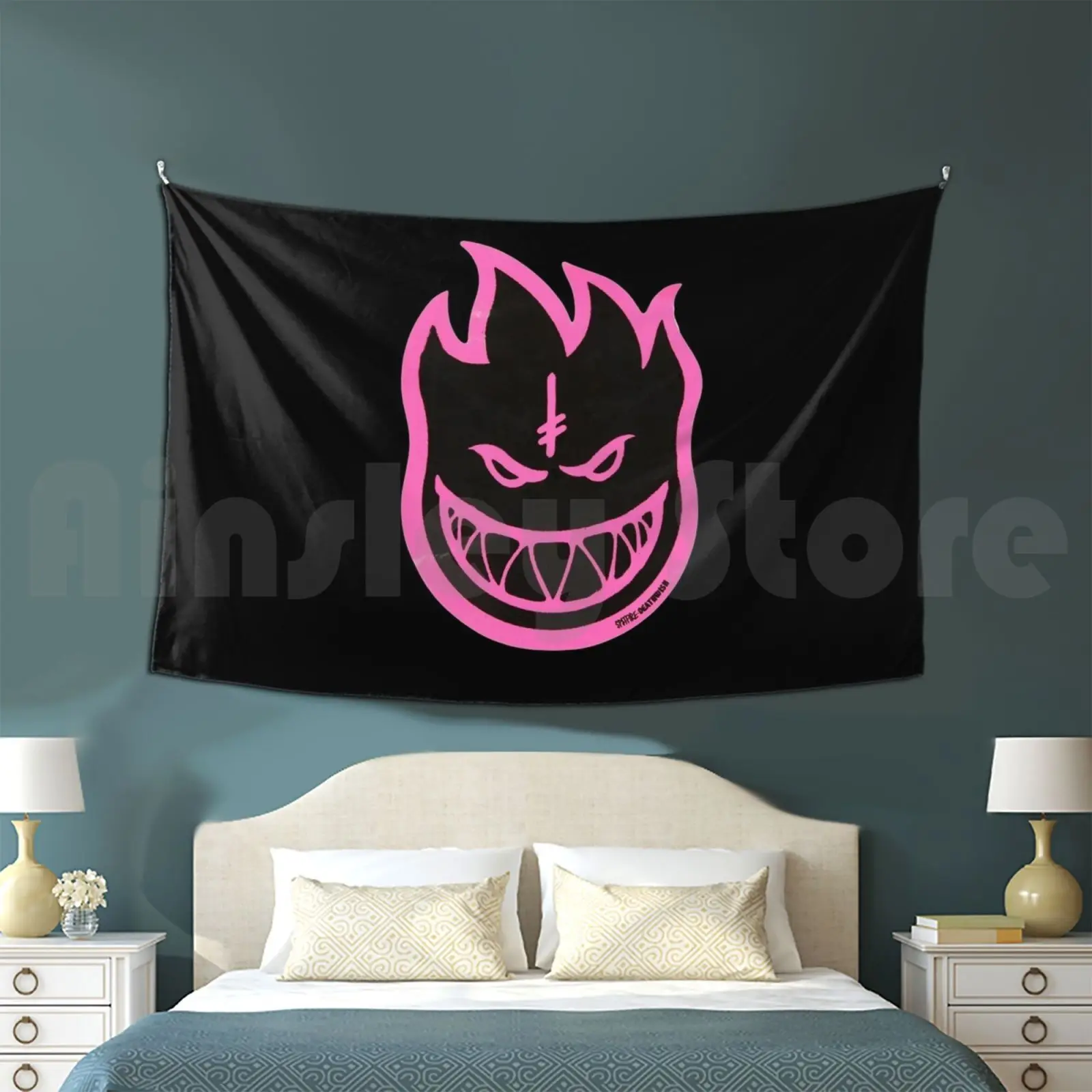 Spitfire X Deathwish Pink Tapestry Living Room Bedroom Spitfire Wheels Spitfire Deathwish Deathwish Skateboards Pink