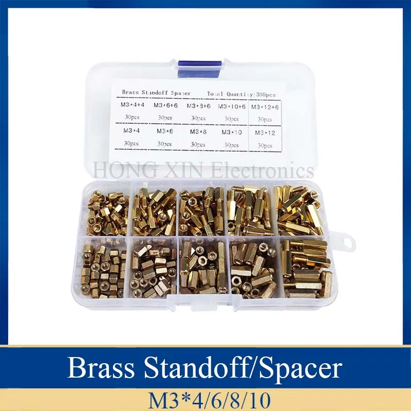 300pcs Brass Standoff Yellow M3 Thread Spacer 4-12mm And Mayitr Waterproof Brass Hex Stand-Off Pillars Set Assortment Kit