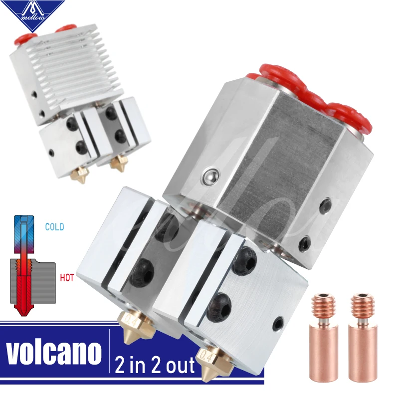 Mellow w całości z metalu dcund Chimera + wulkan Hotend multi-extrusion podwójna głowica ekstrudera, 0.4MM/0.6MM/0.8MM/1.0MM dysze drukarka 3D