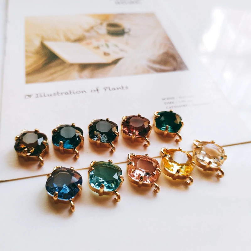 Glass Mixed Color Rhombus Eardrop Alloy Necklace Earring Accessories Charms Pendant Jewelry Making Diy Handmade Material 6pcs