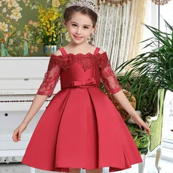 Flower Girl Dress Children's Clothing Kids Elegant Lace Hollow Shoulderless Clothes Child Party Costumes Baby Costume 8 10 Years