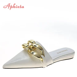 Aphixta 2021 Fashion New Big Chain Mules Women Slides Pointed Toe Ladies Shoes Summer Footwear Slippers