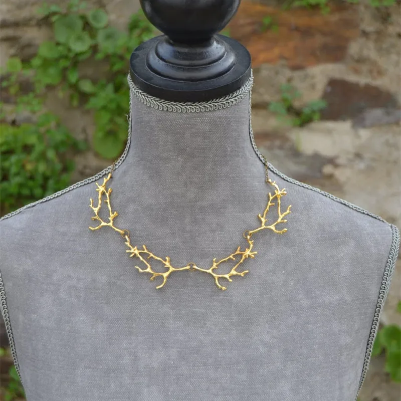 Gothic Gold Colour Antler Branches Necklace Witch Fantasy Forest Punk Jewelry Creativity Classical Wedding Magic Gift Women New