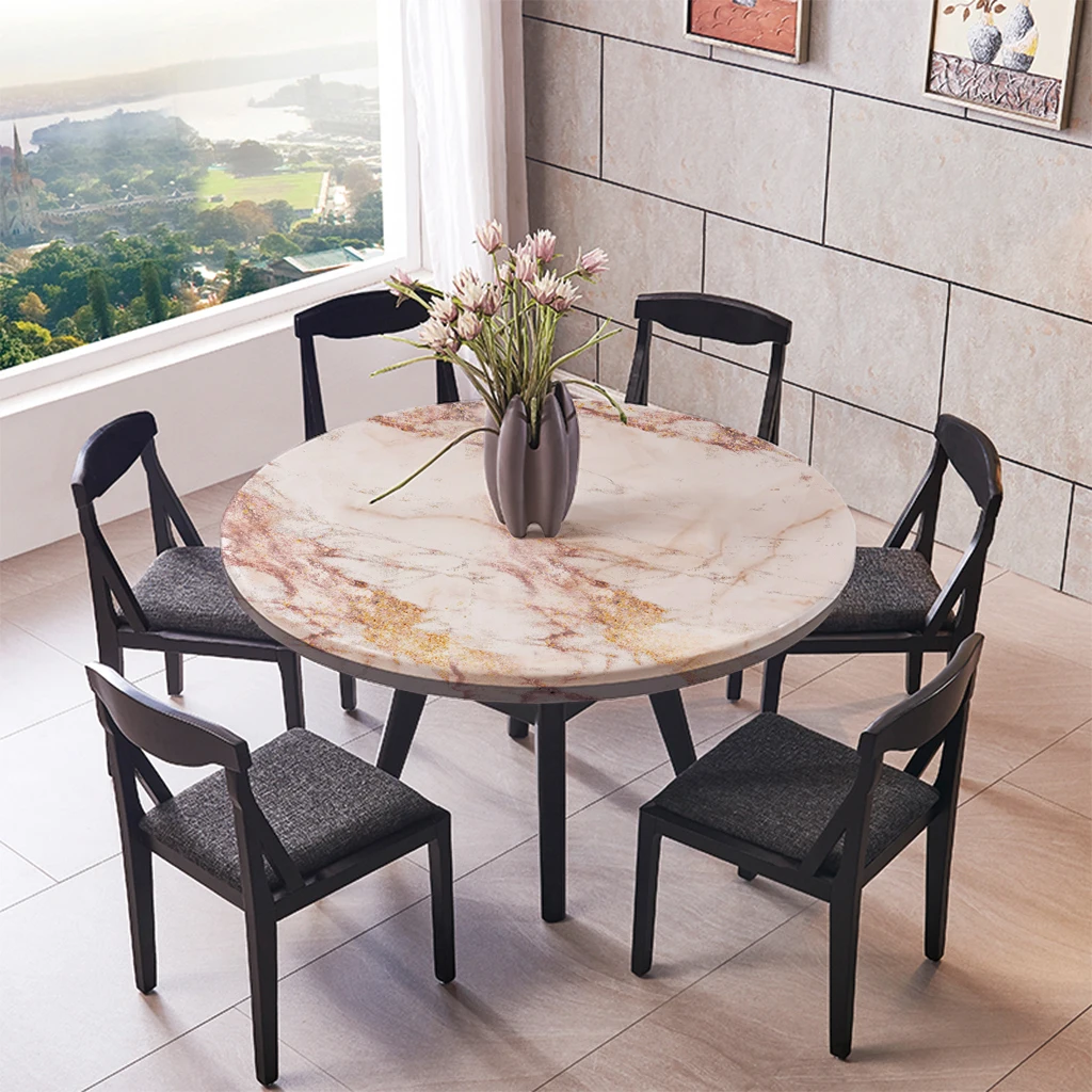 Non-Slip Polyester Waterproof Washable Elastic Edge Round Table Cover Table Cloth Home Dinner Party Decor 120cm/150cm