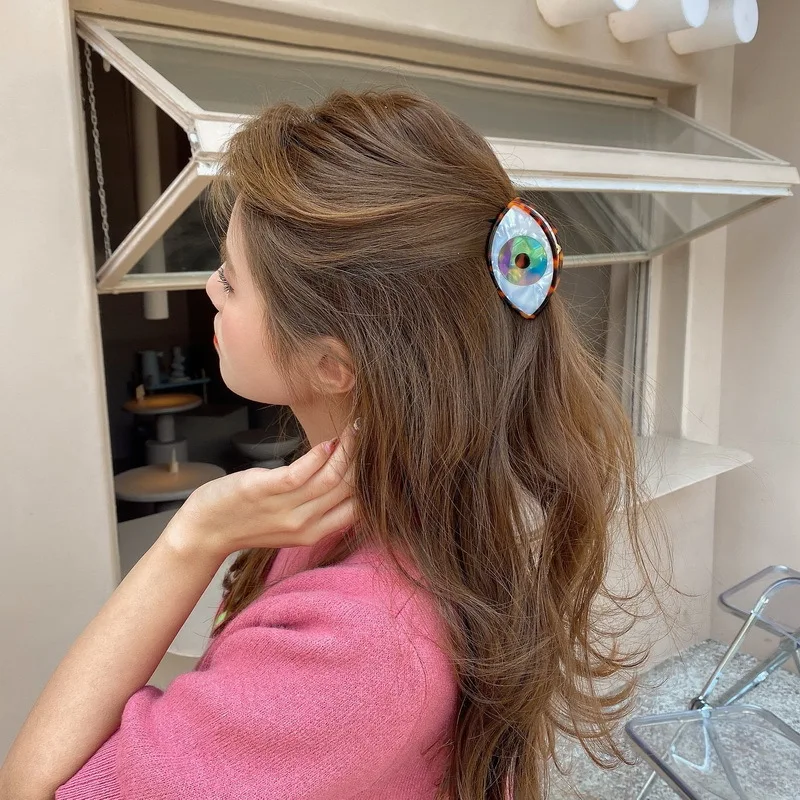 Summer Korea Evil Eye Big Hairpin Back of Head Resin Hair Claws Trendy Funny Hair Stick Hair Accessories for Women Daily