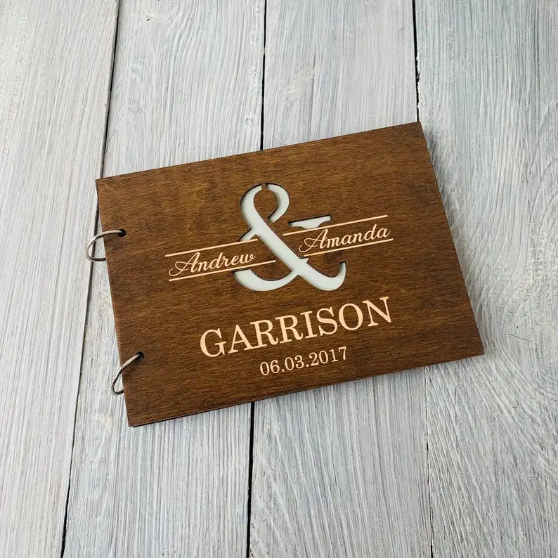 

Wood Wedding Guest Book,Personalized Monogram Guest Book,Personalized Rustic Wedding Photo Album Guestbook,Last Name Sign Book