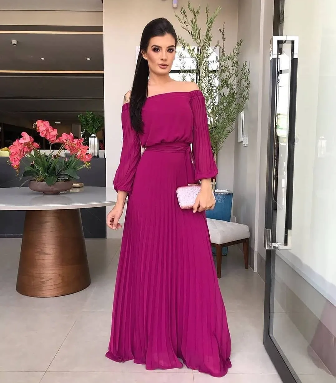 Long Sleeve Off Shoulder Simple Evening Dress Formal A Line Elegant Women Vestidos de Festa Prom Party Gala Gowns