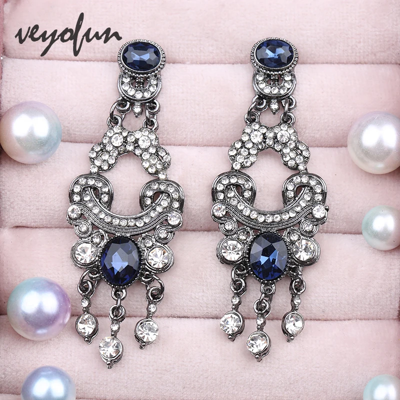 Veyofun Hollow Ethnic Full Rhinestone Drop Earrings Vintage Wedding Party Dangle Earrings For Women Fashion Jewelry Gift