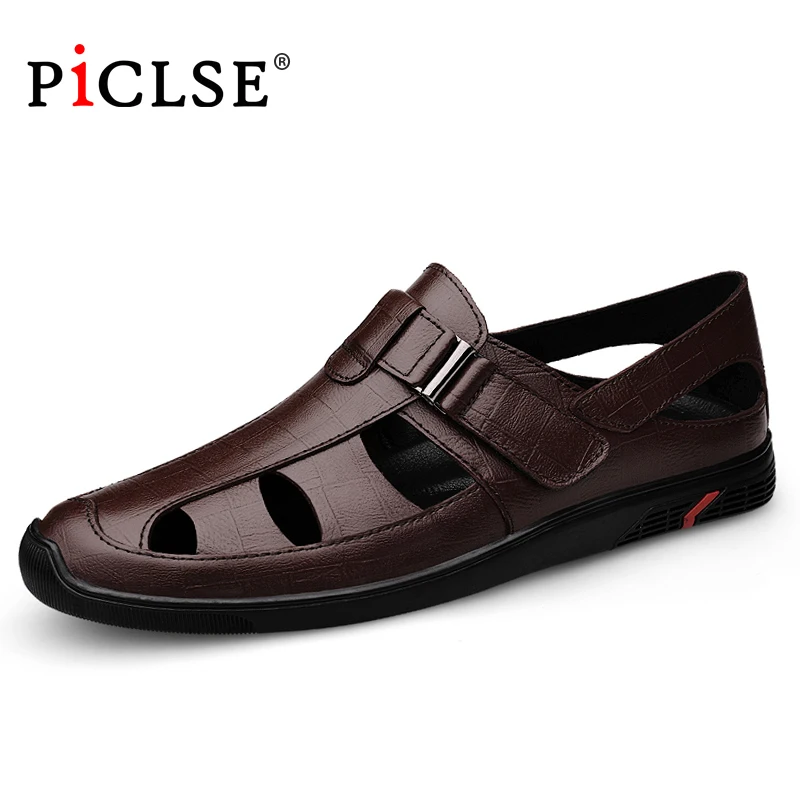 Luxury Brand Genuine Leather Men Sandals Moccasins Men Business Dress Sandals Italian style Handmade Leather shoes Men Sandalias