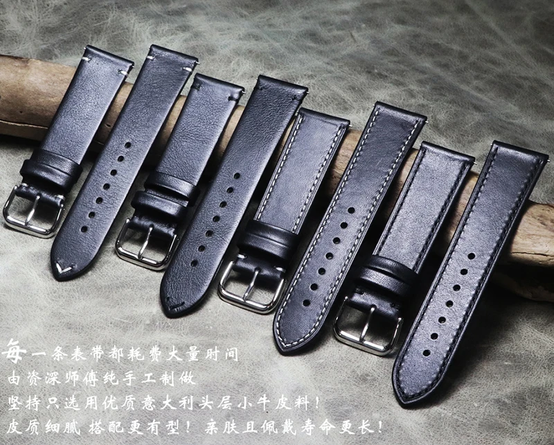 18MM 19MM 20MM 21MM 21MM  Breathable Genuine Leather Strap Vintage Black Silver Buckle Leather Strap Men's Watch belt For SEIKO