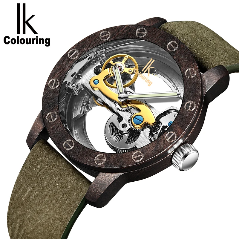 

IK Colouring Automatic Watch for Men Mechanical Wristwatches Wood Watch Strap Relogio Masculino Clock