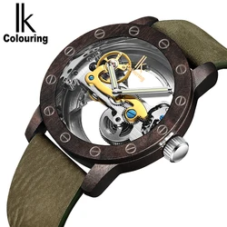 IK Colouring-Reloj de pulsera automático para hombre, cronógrafo mecánico de madera con correa, Masculino