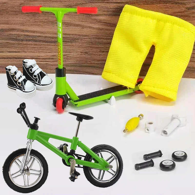 Alloy Finger Scooter Skateboard Shoe Accessories Set Two Wheels Skate Clothe Fingerboard Bikes Fingertip Novelty Toys Gift Child